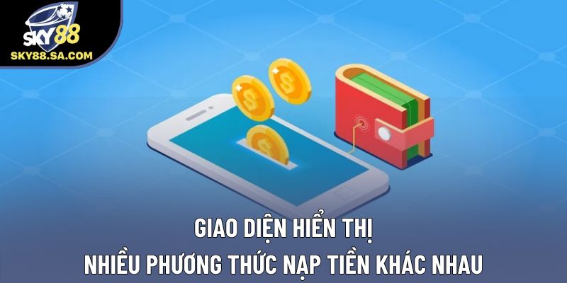 Giao diện hiển thị nhiều phương thức nạp tiền khác nhau Giao diện hiển thị nhiều phương thức nạp tiền khác nhau